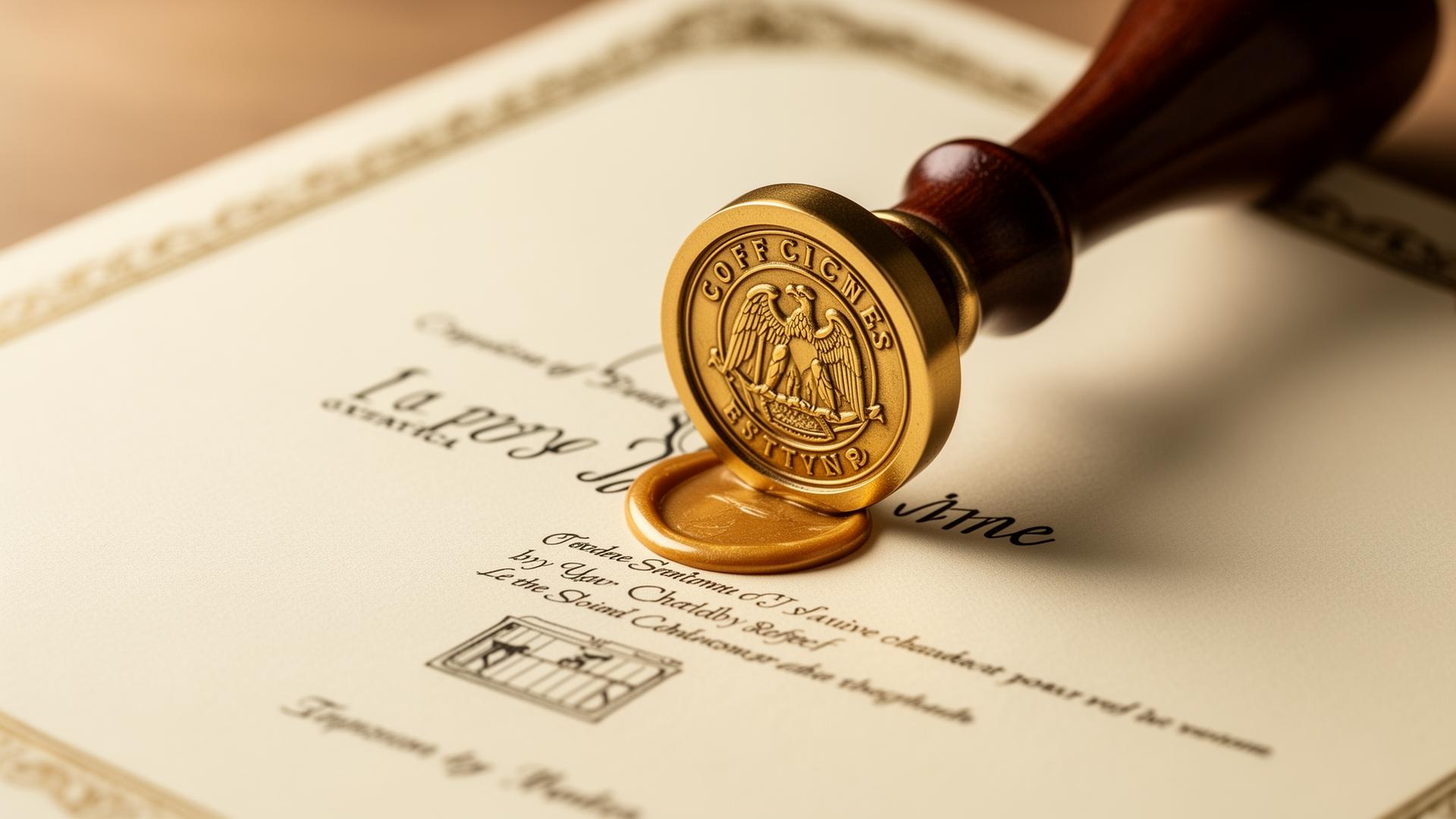 An official seal being pressed onto a trade mark certificate